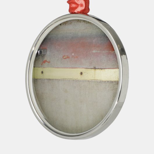 Geel en rood, rood, blauw metalen ornament (Links)