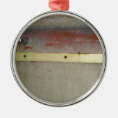 Geel en rood, rood, blauw metalen ornament (Voorkant)