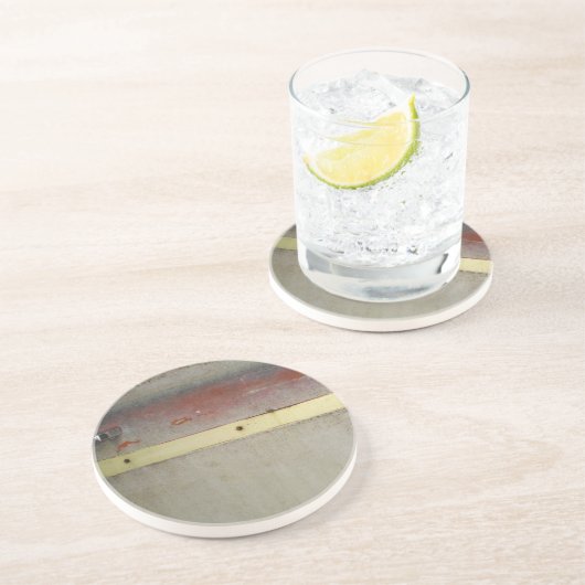 Geel en rood, rood, blauw zandsteen onderzetter (Zijkant)