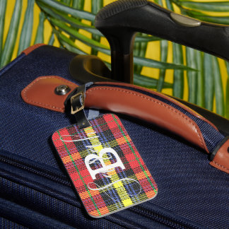 Geel en rood Tartan Gecontroleerde monogram Naam Bagagelabel