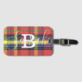 Geel en rood Tartan Gecontroleerde monogram Naam Bagagelabel (Voorkant (horizontaal))