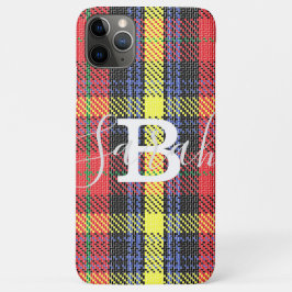 Geel en rood Tartan Gecontroleerde monogram Naam Case-Mate iPhone Case