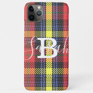 Geel en rood Tartan Gecontroleerde monogram Naam Case-Mate iPhone Case