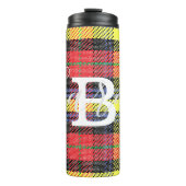 Geel en rood Tartan Gecontroleerde monogram Naam Thermosbeker (Voorkant)