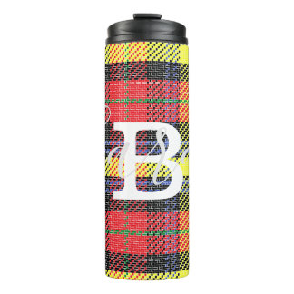 Geel en rood Tartan Gecontroleerde monogram Naam Thermosbeker