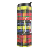 Geel en rood Tartan Gecontroleerde monogram Naam Thermosbeker (Gedraaid links)