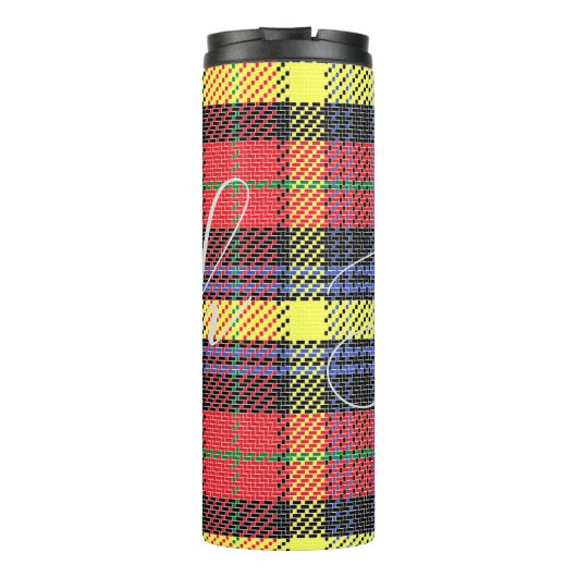Geel en rood Tartan Gecontroleerde monogram Naam Thermosbeker (Achterkant)
