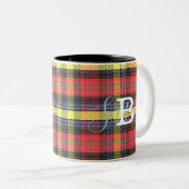 Geel en rood Tartan Gecontroleerde monogram Naam Tweekleurige Koffiemok (Voorkant rechts)