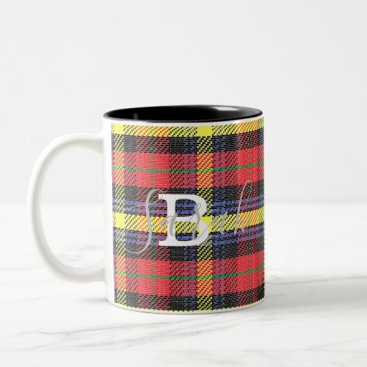 Geel en rood Tartan Gecontroleerde monogram Naam Tweekleurige Koffiemok (Links)