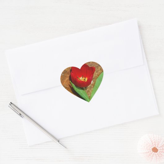 Geel en rood Tulip Hart Sticker (Envelop)