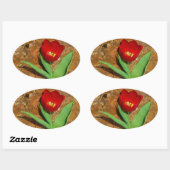 Geel en rood Tulip Ovale Sticker (Vel)