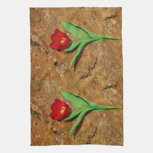 Geel en rood Tulip Theedoek (Verticaal)