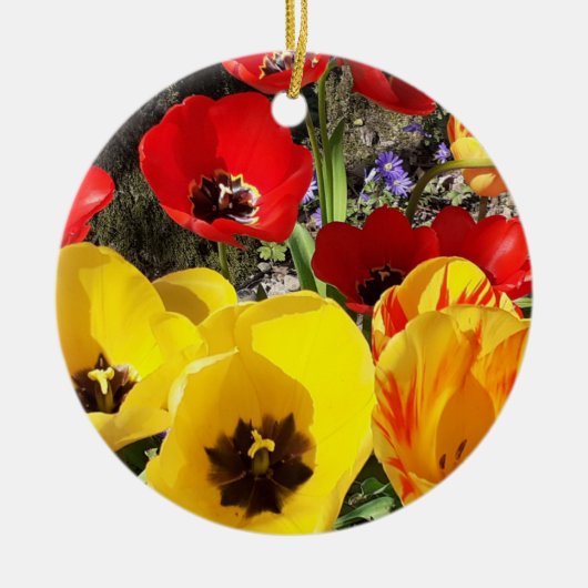Geel en rood Tulips keramisch Ornament (Voorkant)