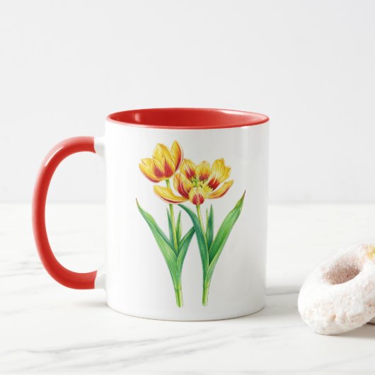 Geel en Rood Tulpen Combo Mok (Met donut)