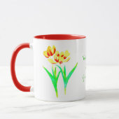 Geel en rood tulpen combo mok met tekst (Links)