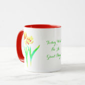 Geel en rood tulpen combo mok met tekst (Voorkant links)