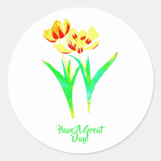 Geel en rood Tulpen Klassieke Sticker rond (Voorkant)