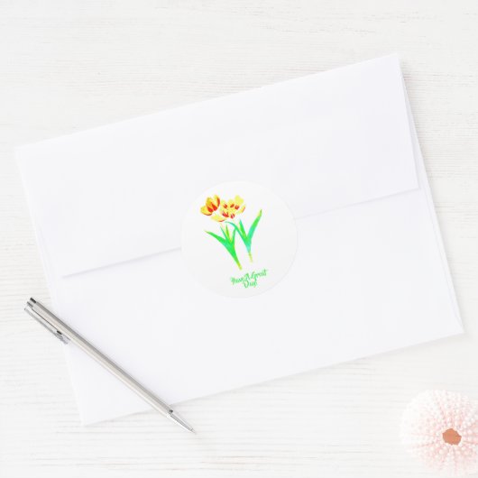 Geel en rood Tulpen Klassieke Sticker rond (Envelop)