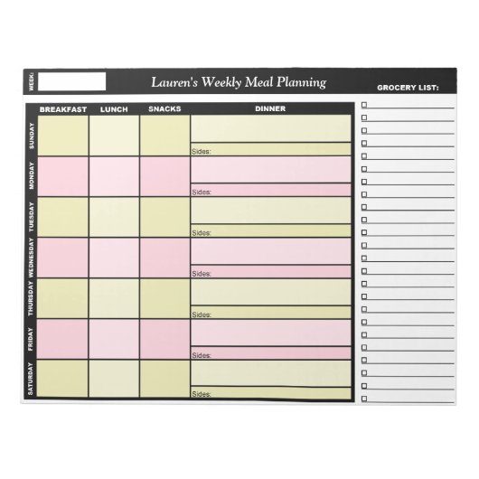 Geel en Roze Aangepast Notitieblok voor wekelijkse (Voorkant)