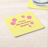 Geel en Roze Ballon Meisje Verjaardagspapier Coast Kartonnen Onderzetters (Schuin)