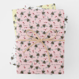 Geel en Roze Bijen Mijn Valentijn Bijenpret Inpakpapier Vel