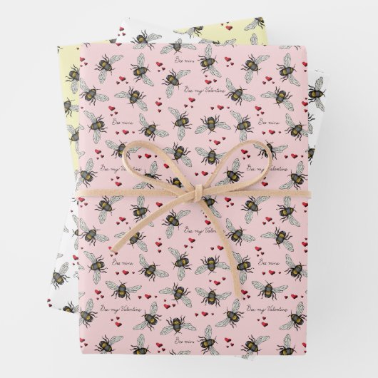 Geel en Roze Bijen Mijn Valentijn Bijenpret Inpakpapier Vel (In situ)