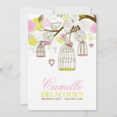 Geel en Roze Birdcages Birthday Uitnodiging (Achterkant)