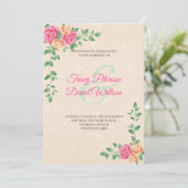 Geel en roze bloemen bruiloft kaart (Staand voorkant)