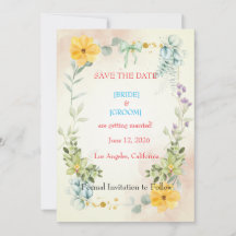 Geel en Roze Bloemige 'Save the Date' Kaart