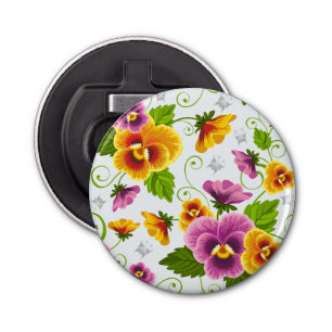 Geel en roze bloempatroon button flesopener