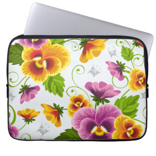 Geel en roze bloempatroon laptop sleeve