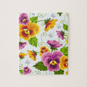Geel en roze bloempatroon legpuzzel
