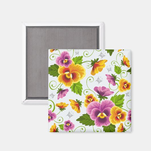 Geel en roze bloempatroon magneet (Voorkant / Achterkant)