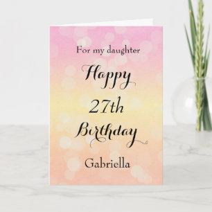 Geel en Roze Bokeh 27th Birthday Kaart