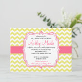 Geel en Roze Chevron Uitnodiging (Staand voorkant)