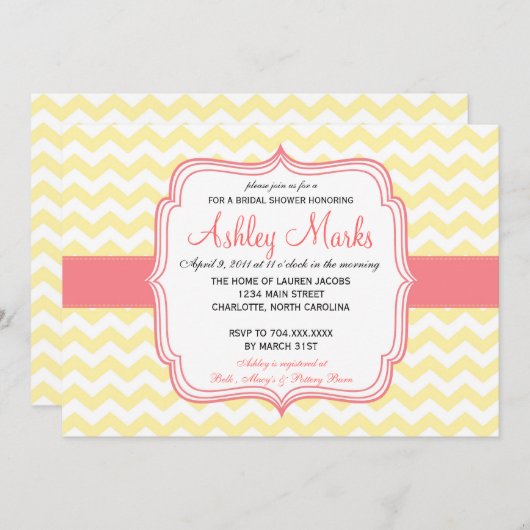 Geel en Roze Chevron Uitnodiging (Voorkant / Achterkant)