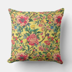 Geel en roze chinoiserie bloemmotief kussen