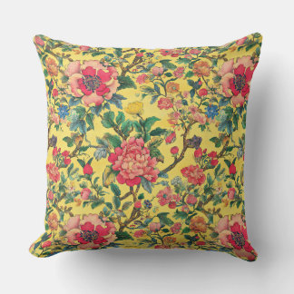 Geel en roze chinoiserie bloemmotief kussen