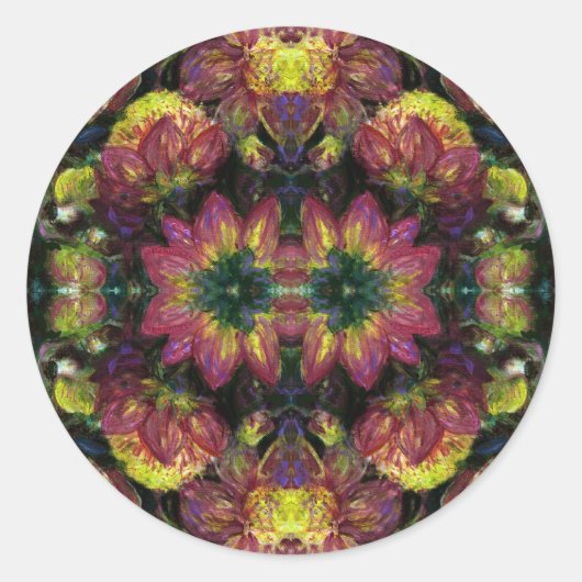 Geel en Roze Dahlias Ronde Sticker (Voorkant)