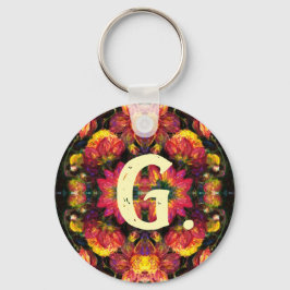 Geel en Roze Dahlias Sleutelhanger met monogram