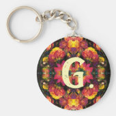 Geel en Roze Dahlias Sleutelhanger met monogram (Voorkant)