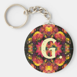 Geel en Roze Dahlias Sleutelhanger met monogram