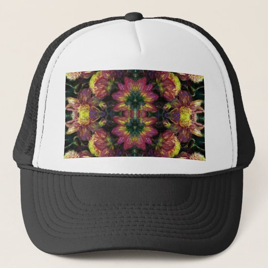 Geel en Roze Dahlias Trucker Pet (Voorkant)