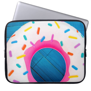 Geel en roze donutervloerbedekking laptop sleeve