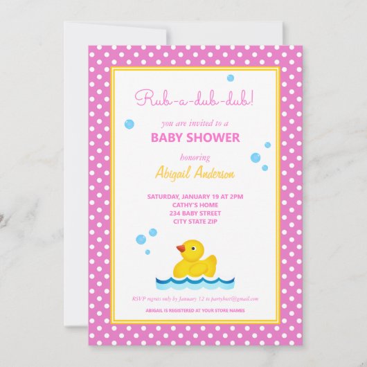 Geel en Roze Duck Polka Dots Baby shower Invita Kaart (Voorkant)