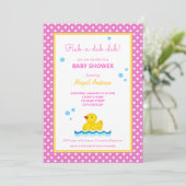 Geel en Roze Duck Polka Dots Baby shower Invita Kaart (Staand voorkant)
