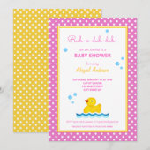 Geel en Roze Duck Polka Dots Baby shower Invita Kaart (Voorkant / Achterkant)