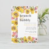 Geel en Roze Floral Brunch en Bubel Vrijgezellenfe Kaart (Staand voorkant)