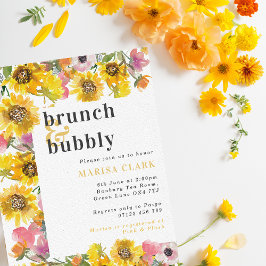 Geel en Roze Floral Brunch en Bubel Vrijgezellenfe Kaart