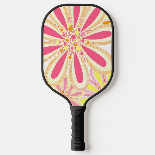 Geel en Roze Floral Pickleball Paddle (Voorkant)